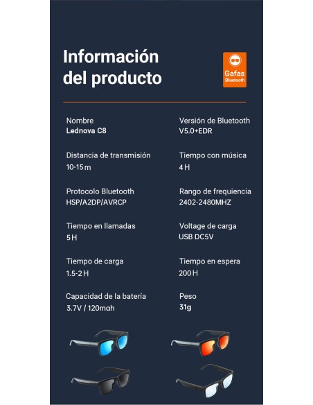 Lednova Gafas Inteligentes Bluetooth